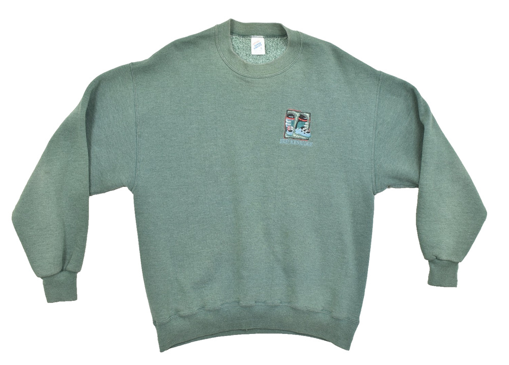 Jerzees Super Sweats Men's L Vintage 90s Breckenridge Ski Boots Green Pullover